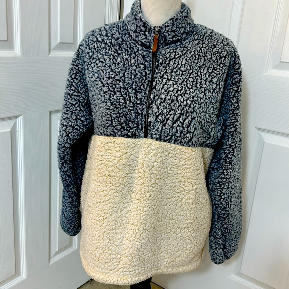 *Time And Tru* Blue & Cream Fleece Pullover 3/4 Zip Up Size L (12-14)